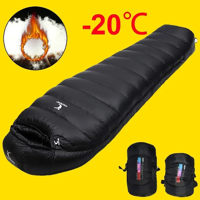 Sac de couchage d'hiver en duvet d'oie pour usage extérieur - Portable et compressible pour le camping et le trekking