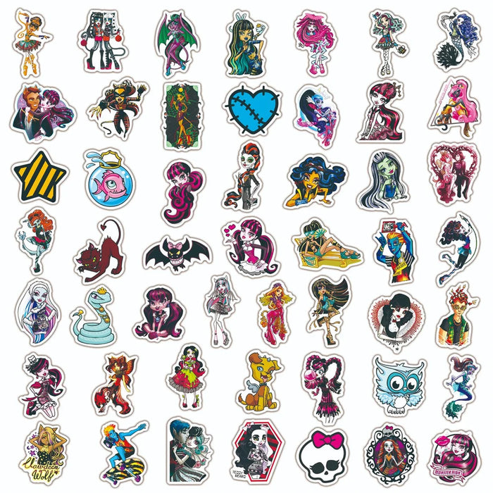 50 pegatinas de Monster High School – coloridas pegatinas de graffiti para bicicleta, ordenador, portátil y nevera