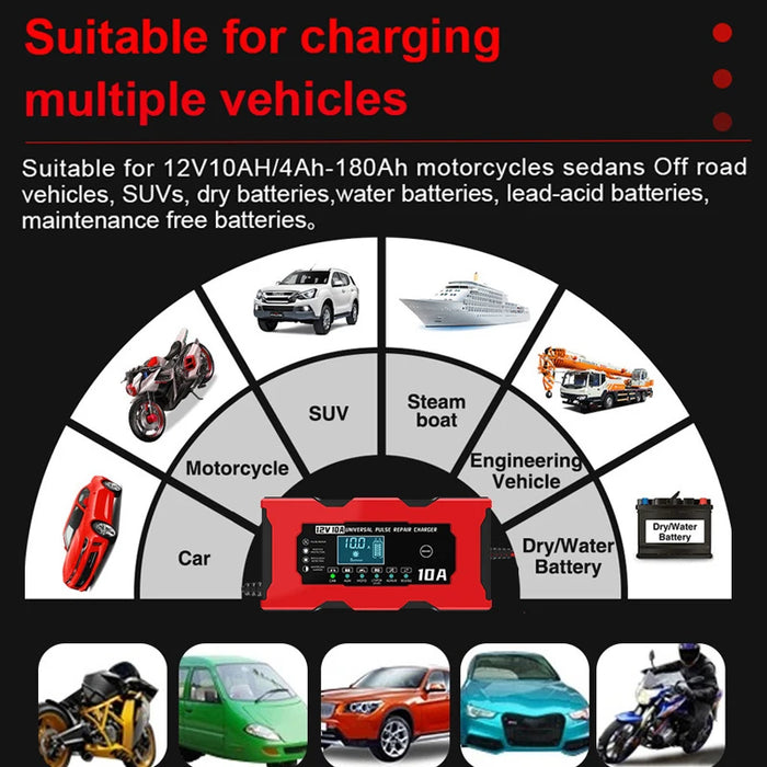 Cargador de batería universal de 12 V 10 A - Solución de carga de 14,6 V 10 A para motocicletas eléctricas, Lifepo4, plomo ácido y reparación inteligente de baterías de litio