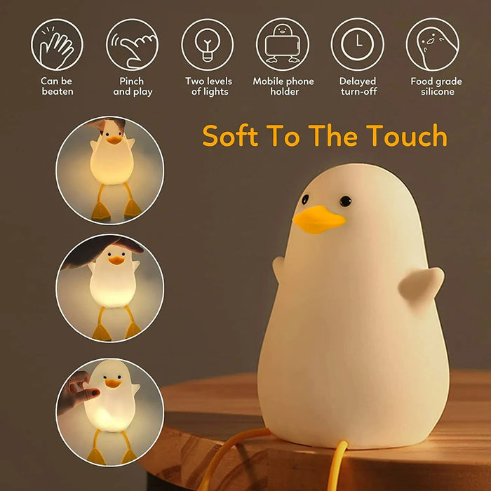 Lampe de nuit en forme de canard en silicone - Lampe LED rechargeable à commande tactile pour enfants, compagnon de lit parfait