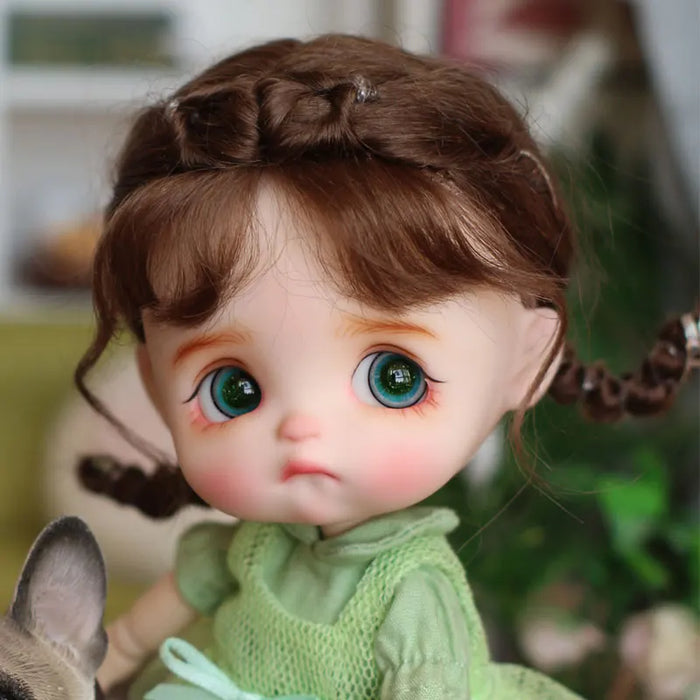 Cheveux de poupée avec frange et queue bouclée en mohair doux, adaptés à Ob11, 1/12 BJD, 1/8 BJD - Accessoires de poupée