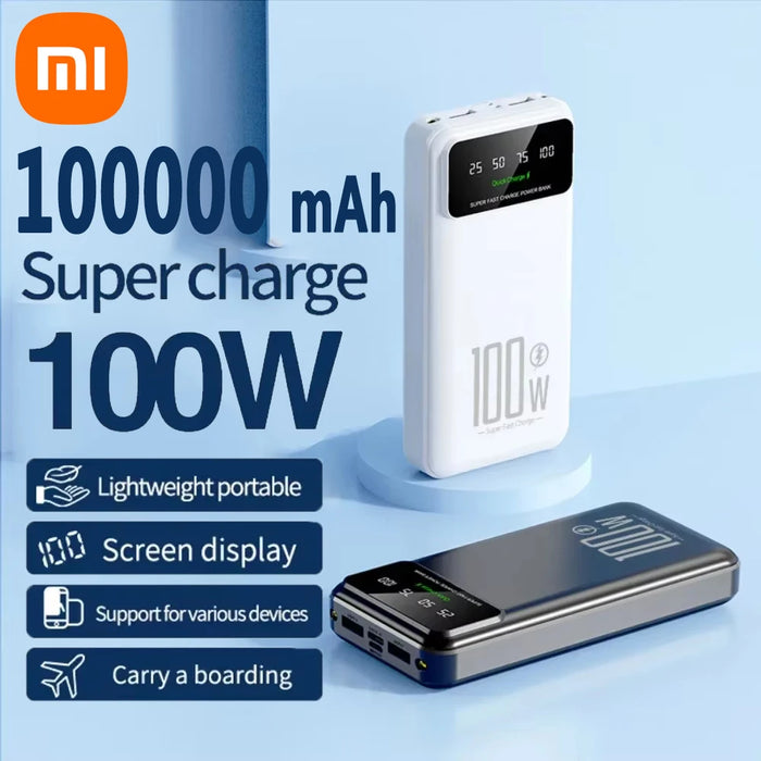 Xiaomi 100000mAh Powerbank 100W Cargador portátil de alta capacidad de carga rápida para iPhone, Huawei y Samsung