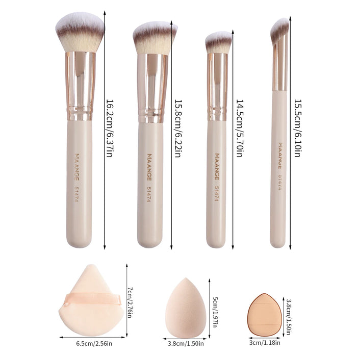 MAANGE Ensemble d'outils de maquillage 11 pièces avec 4 pinceaux, houppette à poudre, éponge de maquillage et houppette pour correcteur et fard à paupières