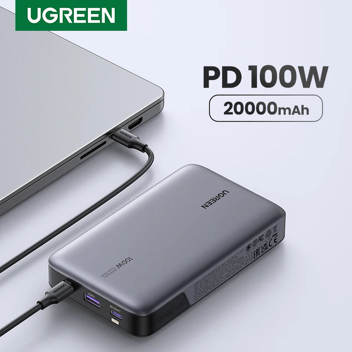 Banco de energía portátil UGREEN 100W 20000mAh con carga rápida para iPhone 15 y computadora portátil