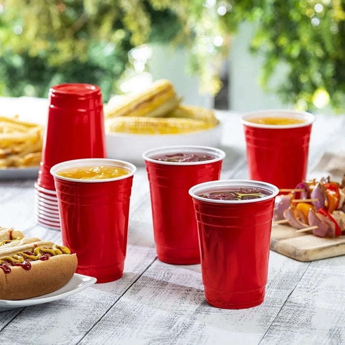 Vasos Desechables de Colores en Rojo, Azul, Amarillo y Verde - Vasos de Plástico de 16 oz para Fiestas, Bodas y Cumpleaños (50 piezas)