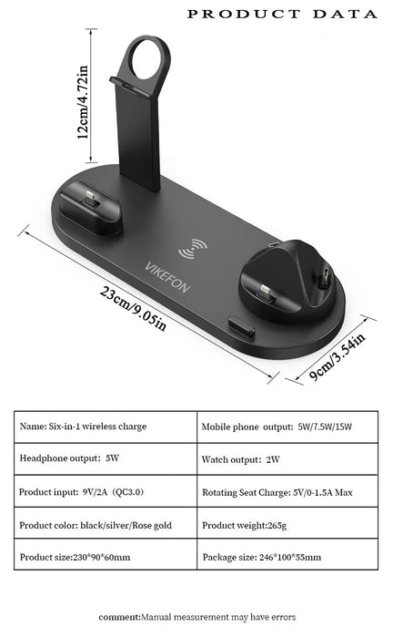 Estación de carga inalámbrica 7 en 1 de 30 W: cargador rápido eficiente para iPhone, Apple Watch, AirPods y múltiples dispositivos