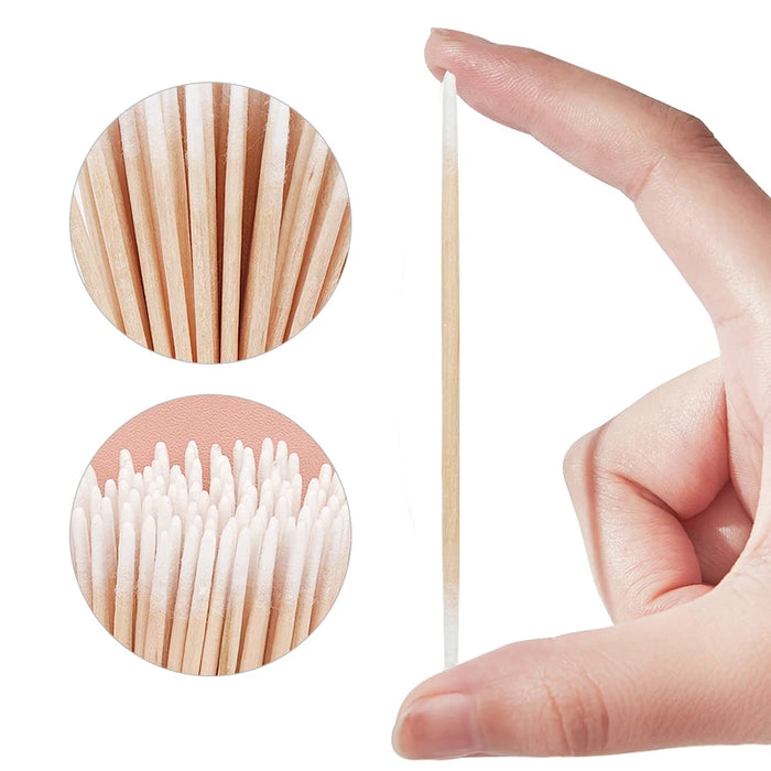 Coton-tige jetable en bois à Double extrémité, Ultra petit, 100 pièces, micro-brosses non pelucheuses pour enlever la colle des cils