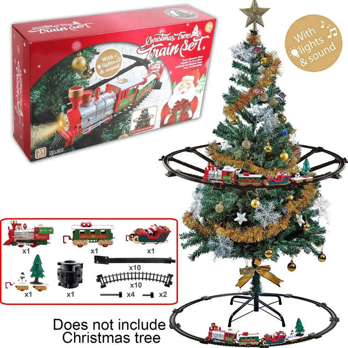 Poteau de Noël électrique avec train pour décoration de sapin de Noël – Voie ferrée, cadeau de Noël et décorations de Noël