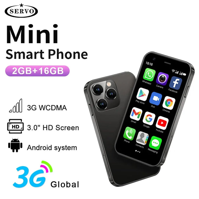 SERVO Mini Smart Phone Ren Android 3.0'' Skärm WCDMA Dual SIM WiFi Hotspot GPS 2GB/16GB Ficktelefon Typ-C