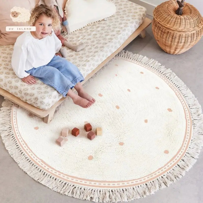 Alfombra redonda y esponjosa con flecos para salón: alfombra blanca y esponjosa para juegos infantiles, suave alfombra de felpa para dormitorio.