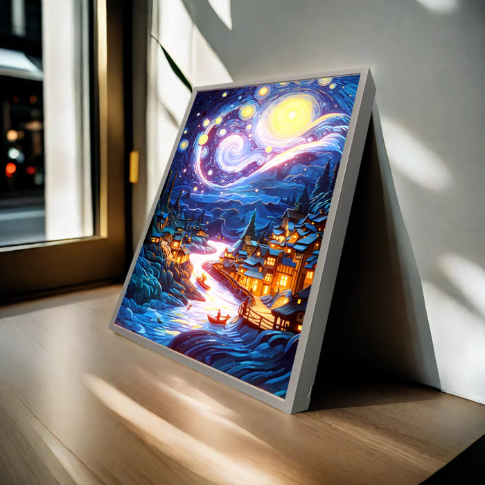 Pintura al óleo creativa y brillante del cielo estrellado de Van Gogh, decoración conectada por USB para sala de estar, dormitorio y entrada, lámpara de ambiente única como regalo