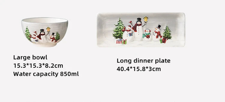 Weihnachts-Schneemann-Teller und Besteck-Set mit Vorratsglas, Familien-Salatschüssel und Keramik-Teekanne, Grillteller