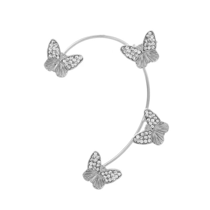 Boucles d'oreilles à tige en métal plaqué argent avec motif papillon et pierres de zircon pour femme – Aucun perçage nécessaire