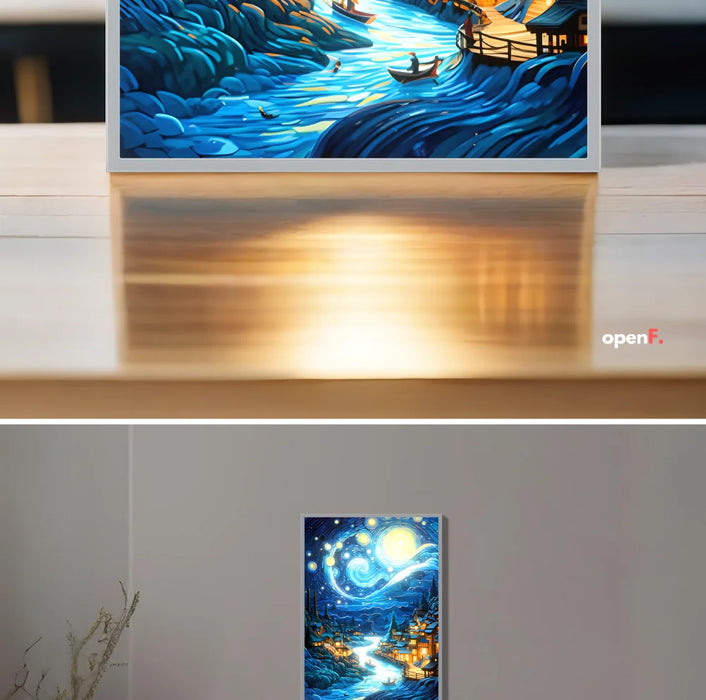 Pintura al óleo creativa y brillante del cielo estrellado de Van Gogh, decoración conectada por USB para sala de estar, dormitorio y entrada, lámpara de ambiente única como regalo