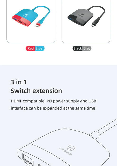 Hagibis Switch Dock TV Dock SWC01 Estación de acoplamiento portátil USB C a 4K HDMI USB 3.0 Hub para Nintendo, portátiles, PC y iPad