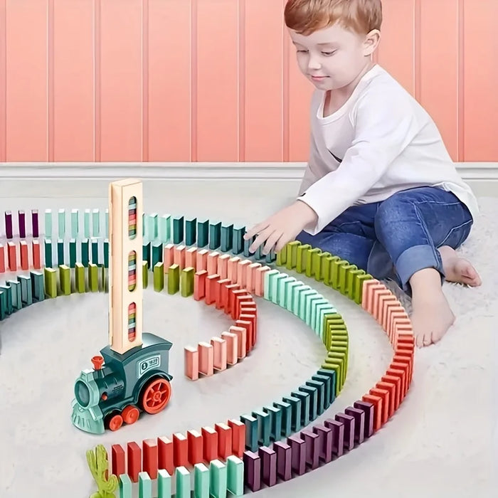 Ensemble de train Domino automatique avec voiture électrique et blocs de construction - Jeux créatifs et jouets DIY pour les anniversaires d'enfants !