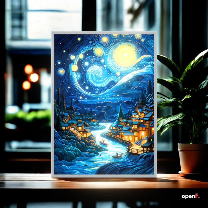 Pintura al óleo creativa y brillante del cielo estrellado de Van Gogh, decoración conectada por USB para sala de estar, dormitorio y entrada, lámpara de ambiente única como regalo