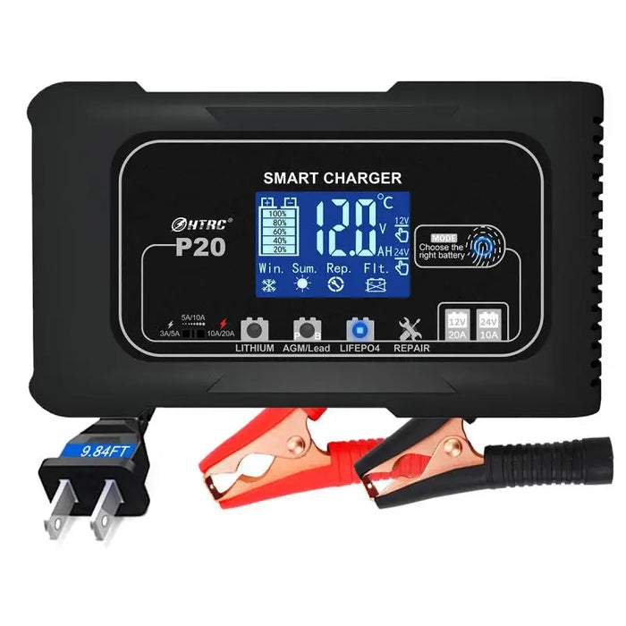 HTRC P20/P15/P10 12 V-24 V chargeur de batterie de voiture LCD réparation automatique d'impulsion charge pour Lifepo4 AGM chargeur de batterie au Lithium au plomb