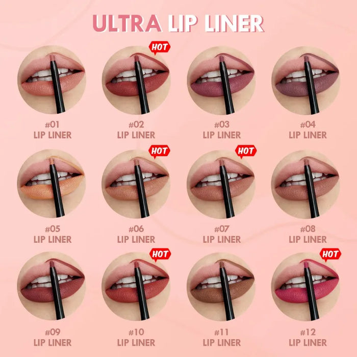 Wasserdichter, mattierter Lippenstift, roter, konturierter, dünner Lippenstift, langlebig, nicht klebrig, Bech, feuchtigkeitsspendendes Lippen-Make-up, 12 Farben