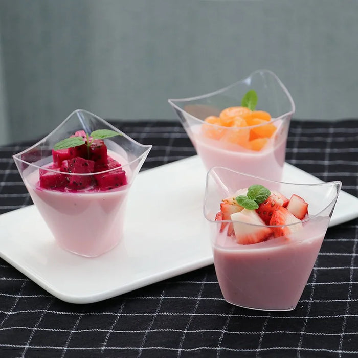 Gobelets à dessert triangulaires jetables - 5/50 3,4 oz, idéaux pour la mousse, la crème glacée et le pudding pour les fêtes et les anniversaires