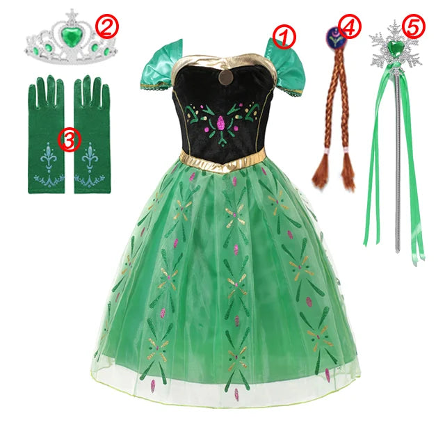 Costume de princesse Disney la reine des neiges pour filles, robe de bal en maille blanche à paillettes, vêtements de carnaval, Cosplay reine des neiges Elsa Anna pour enfants