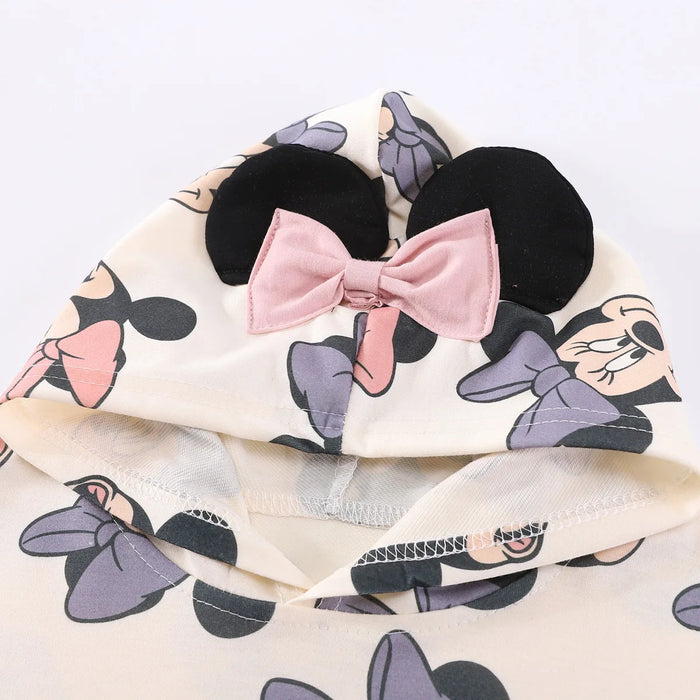 Conjunto de vestido de Minnie Mouse de primavera para niñas pequeñas - Linda sudadera con capucha de Disney y conjunto de ropa estampada de manga larga para niños