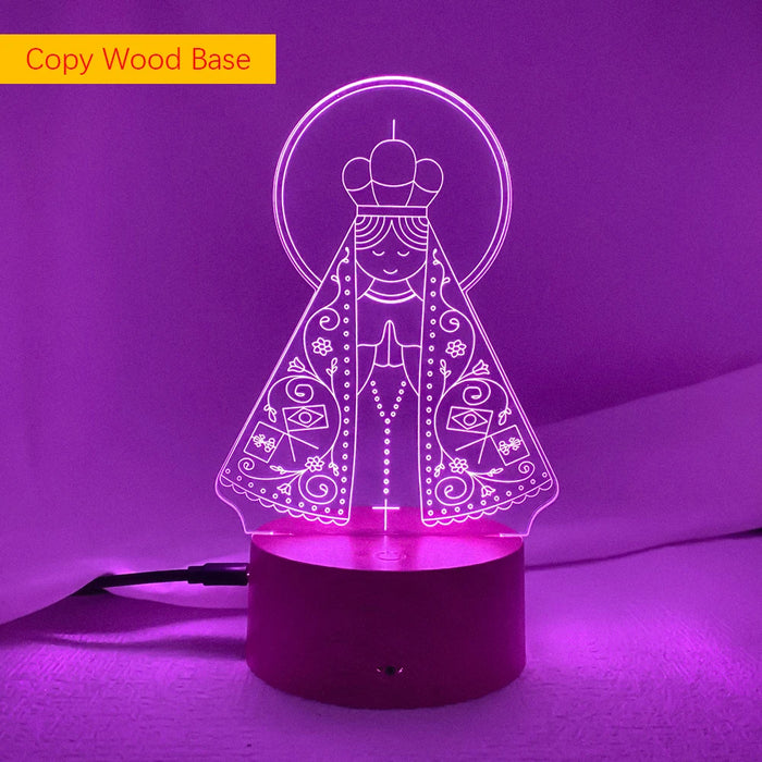 Neues 3D-LED-Nachtlicht „Unsere Liebe Frau von Aparecida“ für die Kirchendekoration – cooles Geschenk für Gläubige, USB- und batteriebetriebene Tischlampe