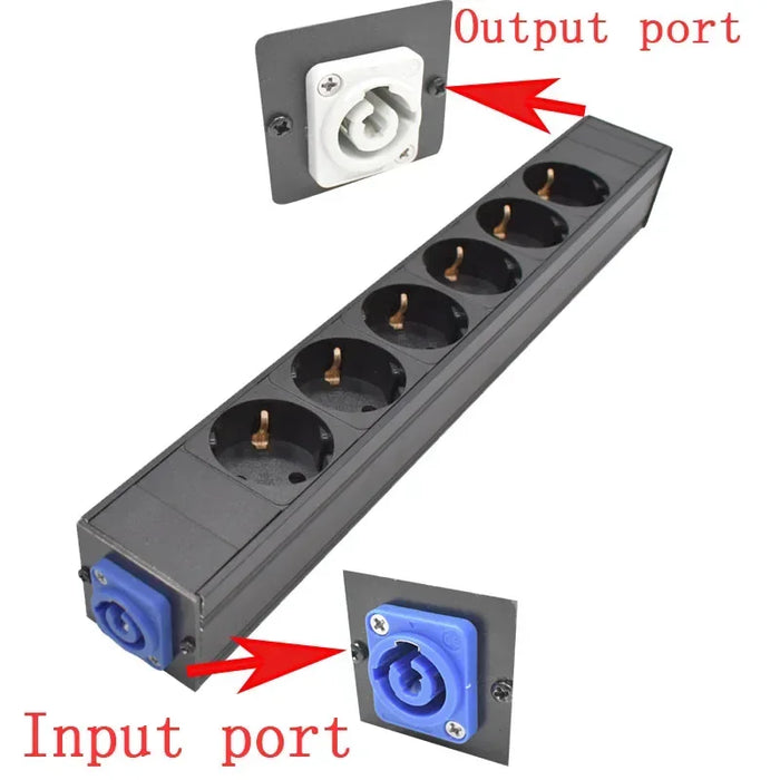 PDU-Stromverteiler mit Schuko, Powerlink-Box, Audioverstärker, 3P Aviation Powercon-Anschluss, 2–11 AC, EU/Korea, 4,8/4,0-Standardausgang