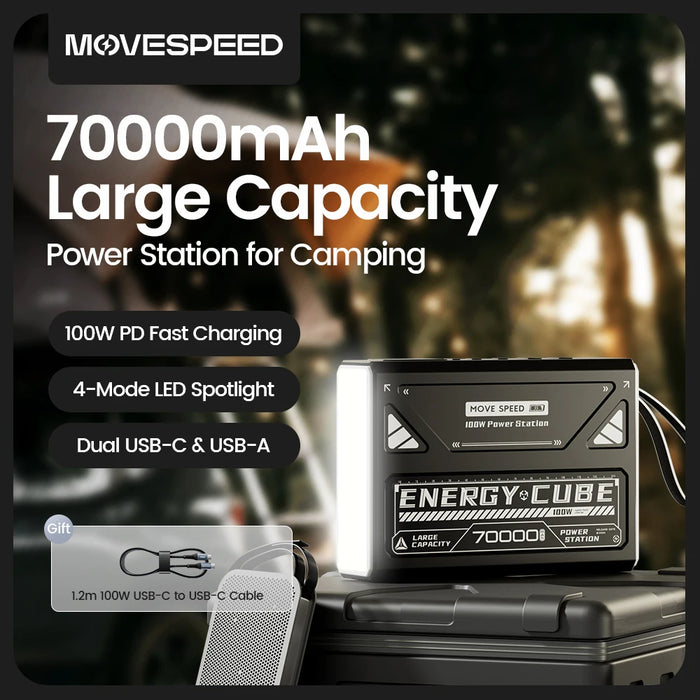 Banco de energía de alta capacidad MOVESPEED Z70 Pro carga rápida 70000mAh 100W batería externa máxima USB C para iPhone portátil al aire libre