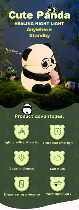 Panda-Nachtlicht mit LED – wiederaufladbare, niedliche Silikonlampe für Kinderzimmer, dimmbares Schlafenszeitlicht und perfektes Geburtstagsgeschenk