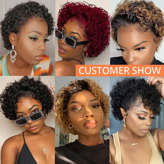 Short Curly 13*1 Lace Front Human Hair Wigs for Women - Short Curly Brazilian Water Wave Bob Wig 13x1 Transparent Lace Wig