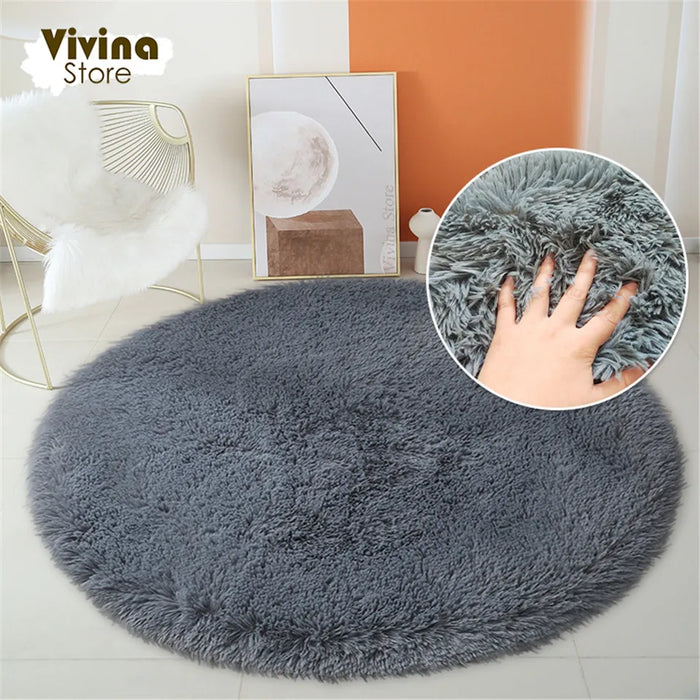 Round Green Plush Rug for Living Room - Fluffy Carpet for Sofa and Chairs, Long-Haired Floor Mat for Bathroom and Kids' Room Décor