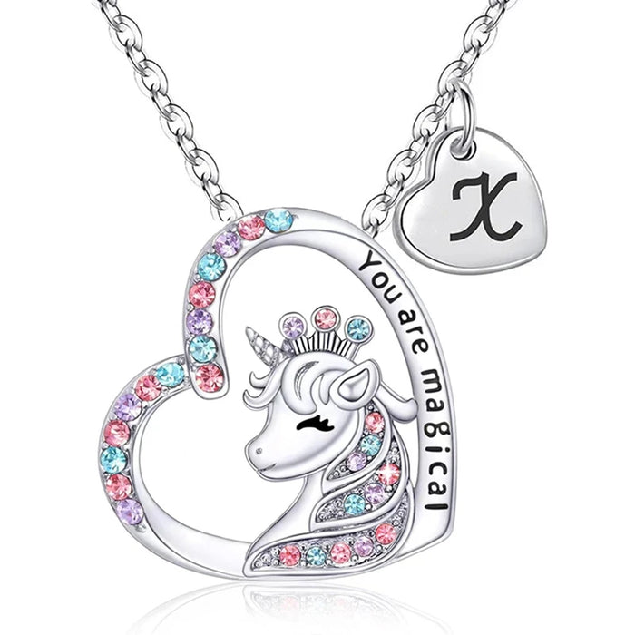 Collar con letra inicial de unicornio mágico: regalo de cumpleaños perfecto para niñas