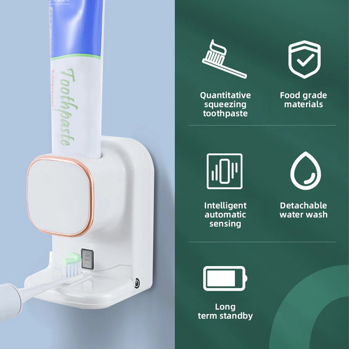 Distributeur de dentifrice intelligent avec 3 réglages – Capteur automatique, électrique mural et rechargeable par USB