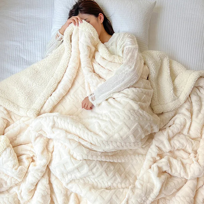 Weiche Wolldecke für Bett und Sofa, warme Lammwoll-Fleecedecke für Büro, Klimaanlage und Ruhe