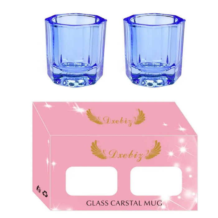 Set mit 2 eleganten Dappenschalen aus Glas für Acrylnägel – rosa und blaue Nagelmonomerschalen