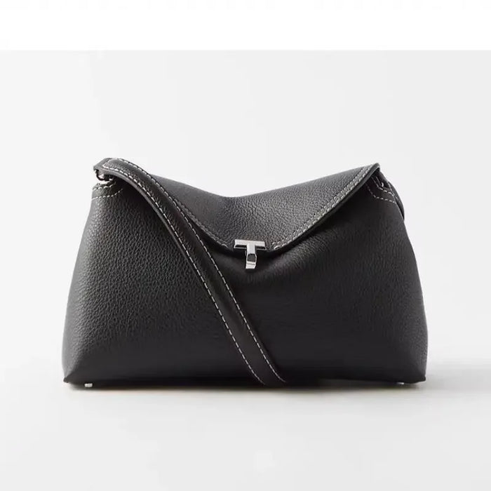 Chic Minimalist Single Shoulder Baguette Handbag with T Lock Closure in High-Quality Calfskin