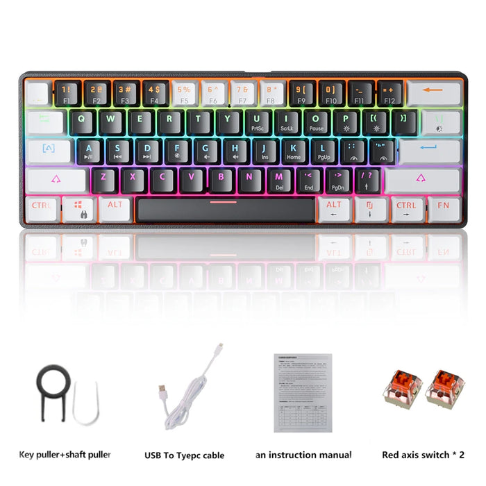 MUCAI MK61 USB Gaming Teclado mecánico interruptor rojo iluminación RGB intercambiable en caliente 61 teclas Cable desmontable