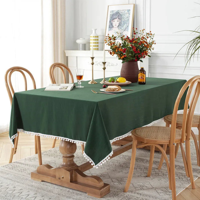 Nappe en tissu de coton avec franges - Nappe lavable pour décoration de mariage, de fête et de Noël