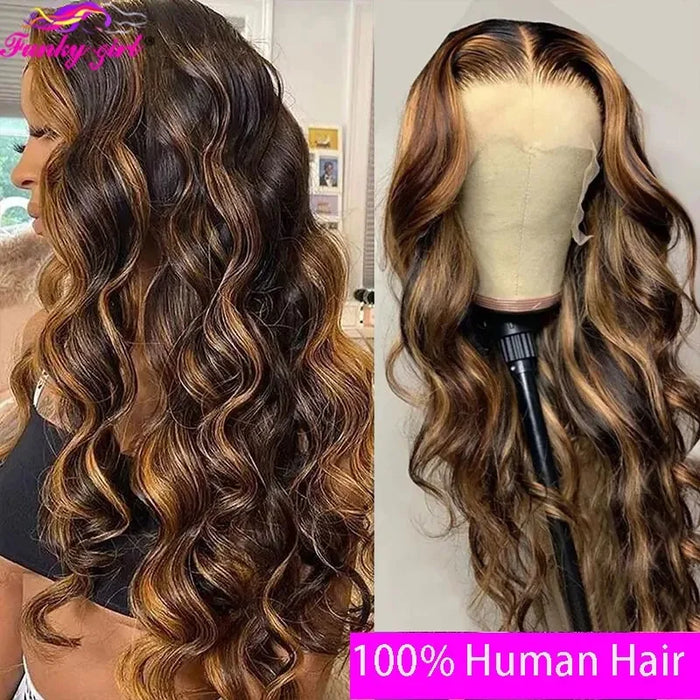 Highlight Body Wave Echthaar-Spitzenperücke – 4/27 Honigblond, Body Wave T-Teil-Spitzenperücke für Frauen, brasilianische Remy-Perücke