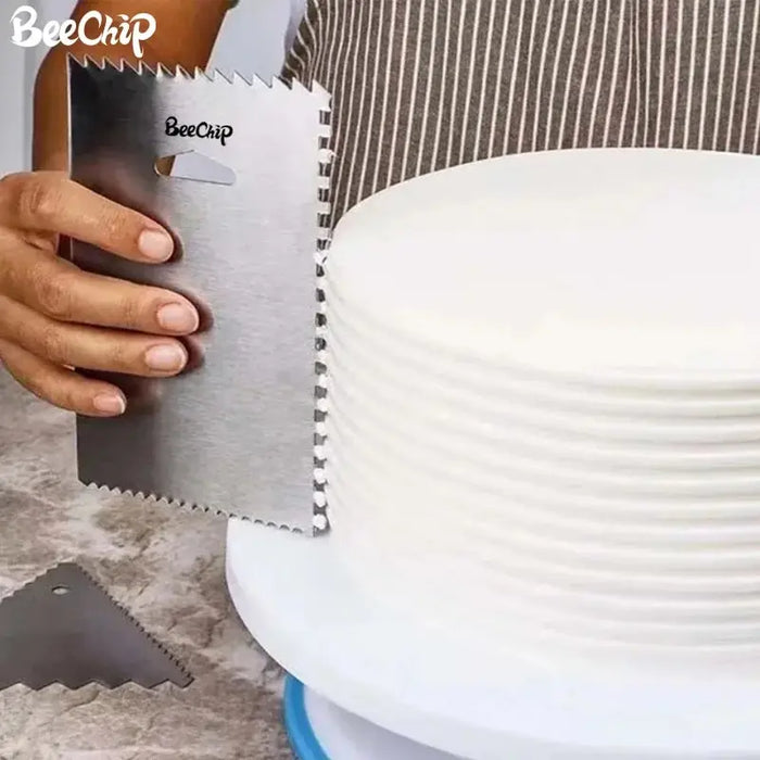 Spatule à gâteau de qualité alimentaire, en acier inoxydable, rectangulaire, pour la cuisson et le modelage de gâteaux, avec bord ondulé