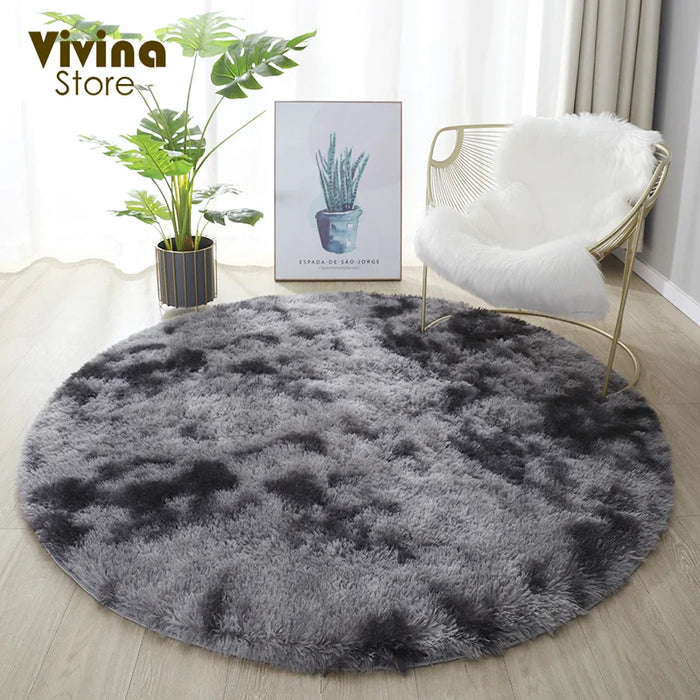 Round Green Plush Rug for Living Room - Fluffy Carpet for Sofa and Chairs, Long-Haired Floor Mat for Bathroom and Kids' Room Décor