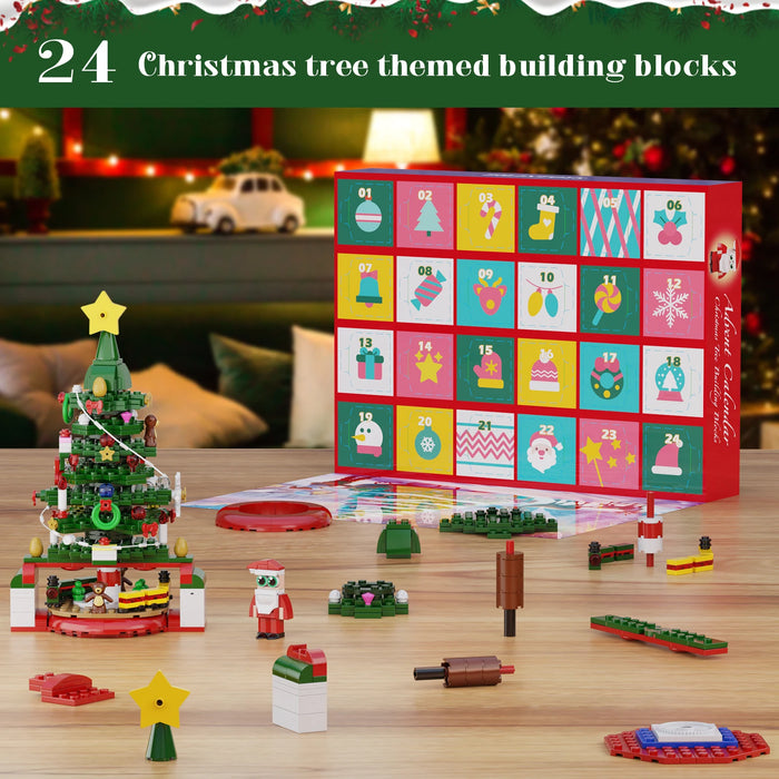 Juego de bloques de construcción de árbol de Navidad, calendario de Adviento con luz LED, juguete de construcción de Papá Noel para regalo de niños