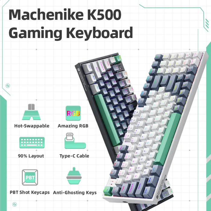 Teclado mecánico para juegos Machenike K500: con cable, intercambiable en caliente, 94 teclas, iluminación RGB para Mac y Windows