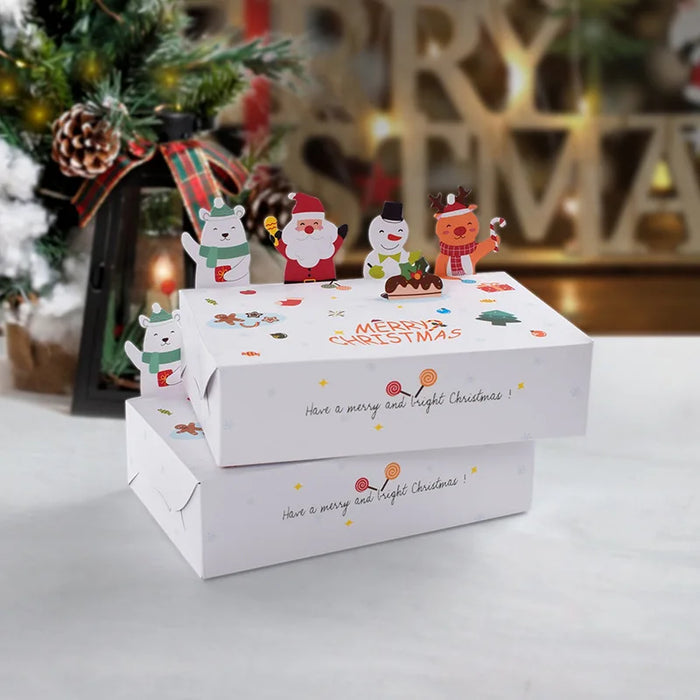 10er-Pack Frohe Weihnachten Kraftpapierboxen für Snacks und Geschenke – 3D-Faltschachteln für süße Kekse für Weihnachten und Neujahr