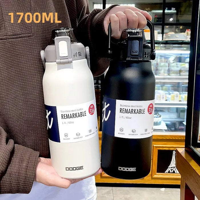 Bouteille thermos de grande capacité avec paille en acier inoxydable, récipient de chauffage et de refroidissement Durable pour la salle de sport