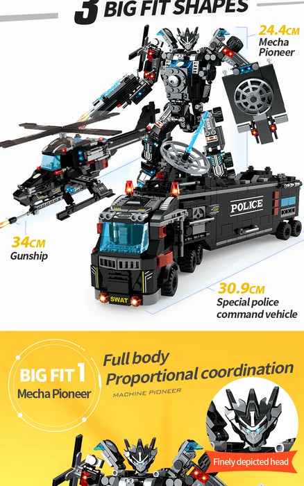 Kit de construction de plus de 1 000 pièces : Voiture de police de la série militaire - Jouet de construction parfait pour les enfants et les adultes