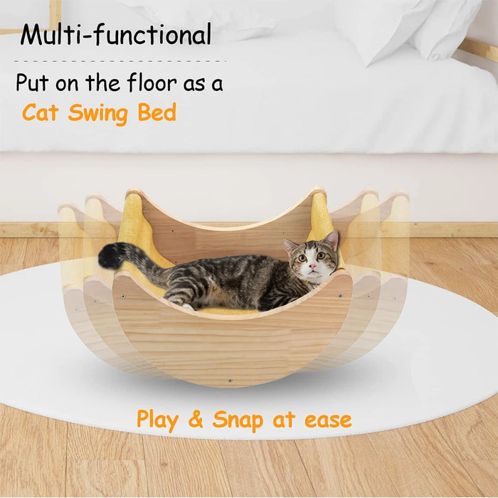 Hamaca suspendida en la pared con estante para gatos, criatura lunar, con escaleras y plataformas de madera maciza para actividades en interiores para gatos