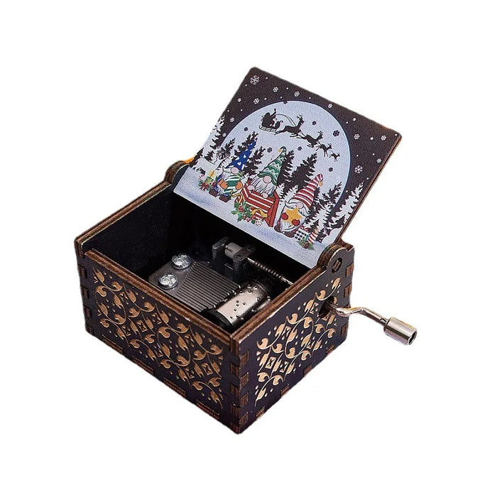 Wooden hand-operated octave box with Christmas music - Exclusive painting and perfect Christmas gift