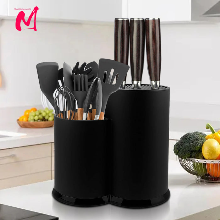 Porta cuchillos para utensilios de cocina versátiles - Almacenamiento cilíndrico para cuchillos y cubiertos